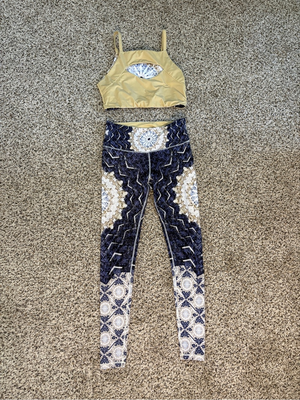 Wolven Gold and Navy Blue Patterned Active Set